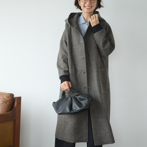 Hugyourskin ダークグレー ウールコート フード付き フード付きウールコート （その他アウター）｜MICHEL KLEIN HOMME