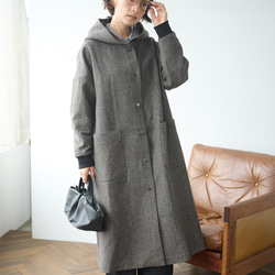 気取らないお洒落が叶うフード付ウールコート　ロングコート　　241109-1 15枚目の画像