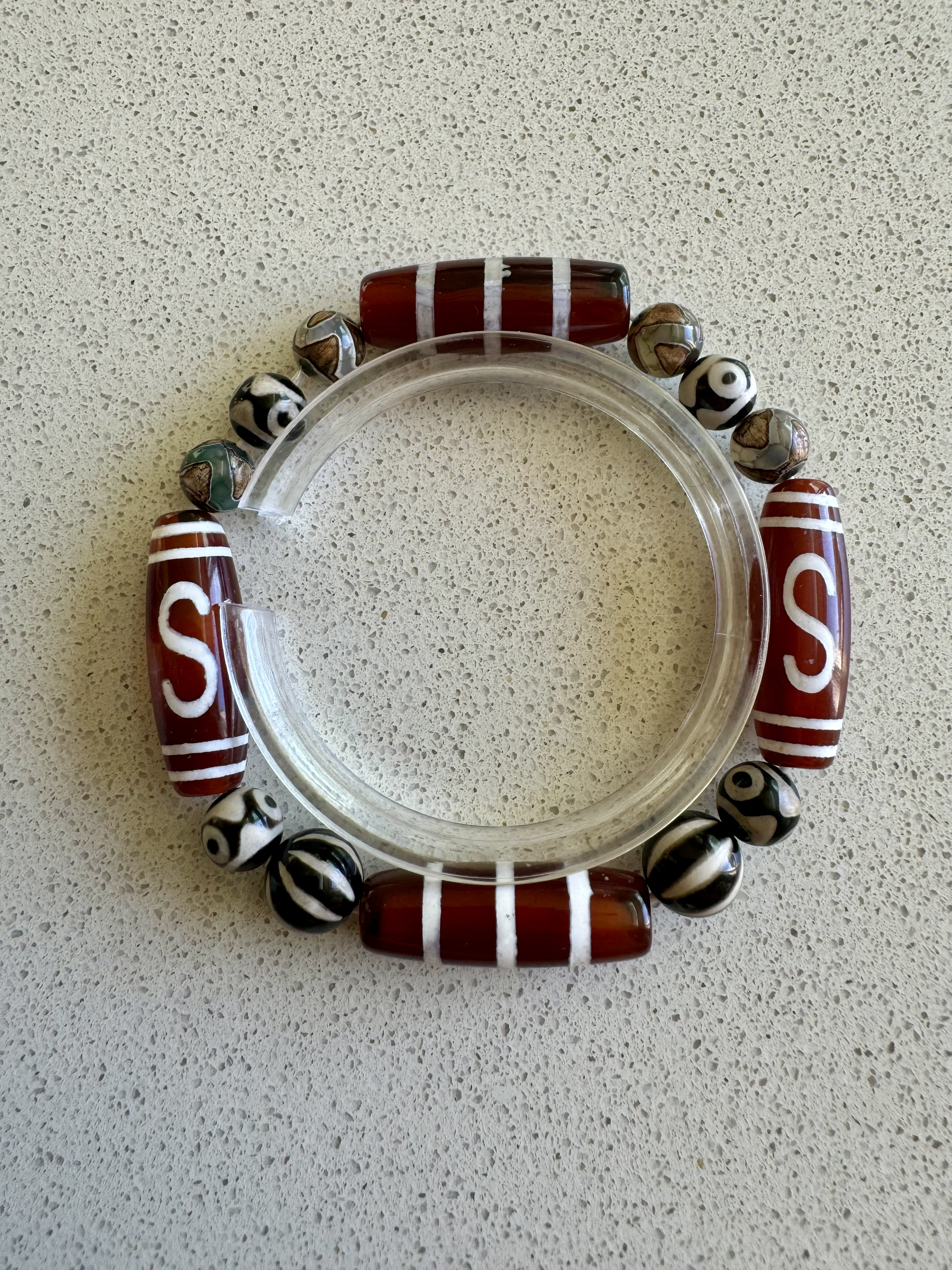 三線天珠　招財天珠　三眼天珠　西瓜線天珠　虎牙天珠　商売が上手くいくように願いを込めて作りましたデザインブレスレット