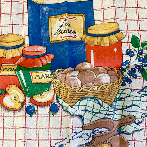 トーション キッチンイラスト 青ギンガムチェック フランスリネン 未