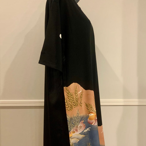 新作＊着物リメイク＊黒留袖のフォーマル衿つきAラインワンピース