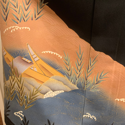 新作＊着物リメイク＊黒留袖のフォーマル衿つきAラインワンピース