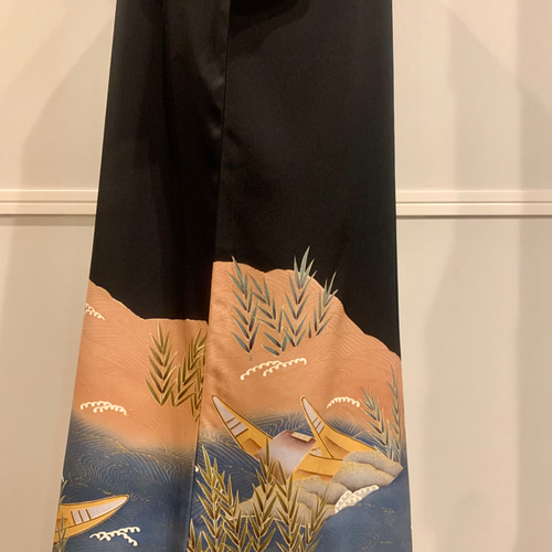 新作＊着物リメイク＊黒留袖のフォーマル衿つきAラインワンピース