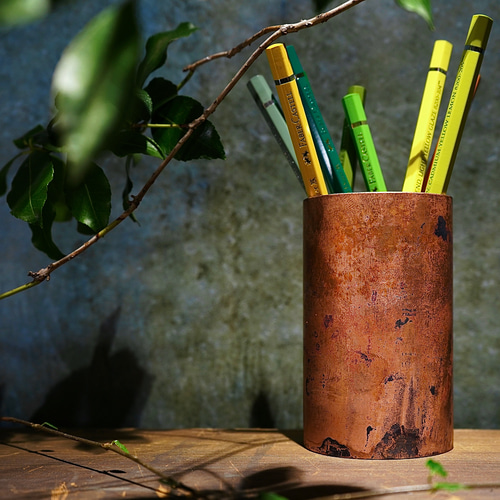 竹90°-take- 【銅の鉛筆立て、ペンスタンド】 ペンケース 鍛々-tantan