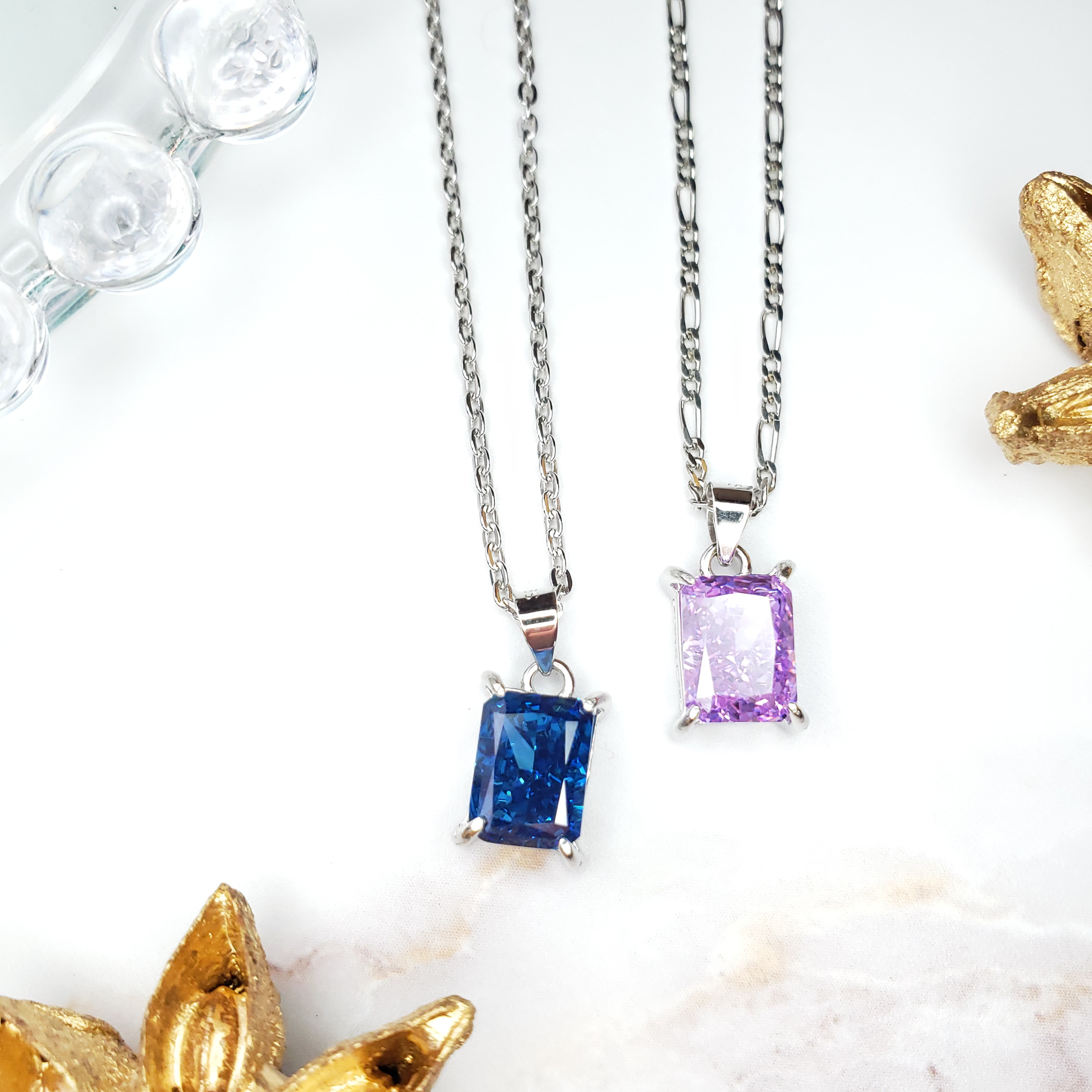 ハイカーボンダイヤモンド ベーシックデザイン　レクタングルネックレス　 ２個セット 　選べるカラー　13種類