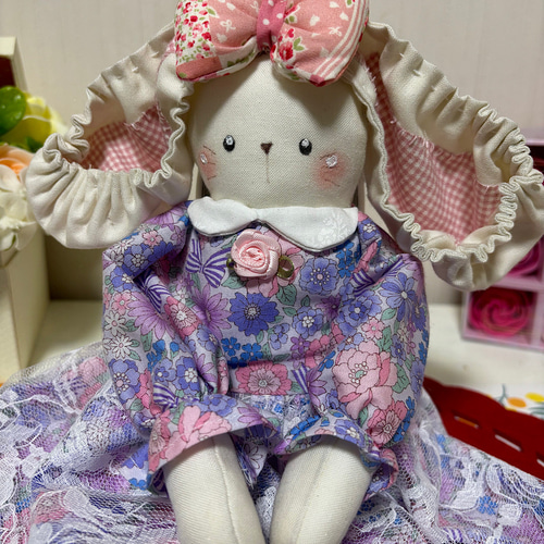 約16cm 】手が動く♡肉球おすわりぬい服 チョコミントうさぎさん