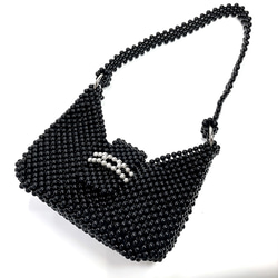 ラウンドビーズのショルダーバッグ【ブラック】☆ビーズバッグ