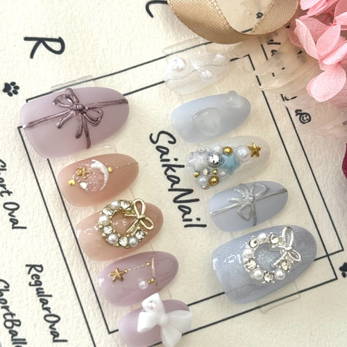 サイズオーダー】クリスマスネイルチップ/ツリーネイル/リースネイル