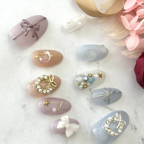 サイズオーダー】クリスマスネイルチップ/ツリーネイル/リースネイル