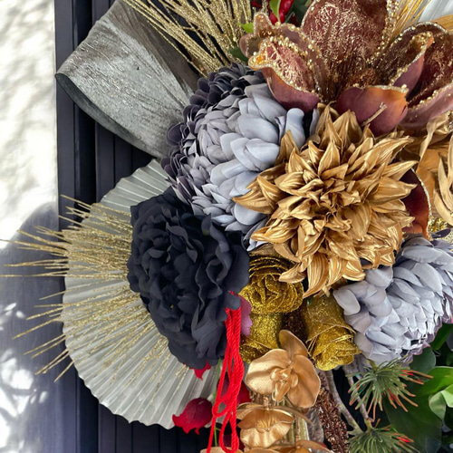 正月飾り しめ縄 造花リース 2025 しめ縄 しめ縄リース しめ飾り 正月リース 正月アレンジ 造花