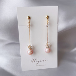 淡水パールナチュラルのイヤリングとイヤーフックのセット【Hijiri】クリスマス　ソフトフィットイヤリング　ピンク 8枚目の画像