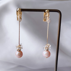 淡水パールナチュラルのイヤリングとイヤーフックのセット【Hijiri】クリスマス　ソフトフィットイヤリング　ピンク 4枚目の画像