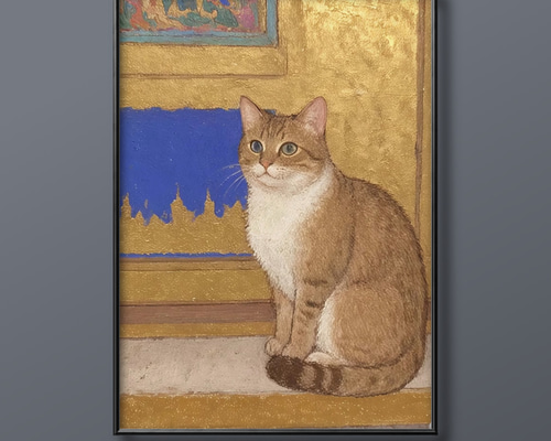猫の絵、絵画、額入り　幸運の猫 絵画 額入り 壁掛け F6 千春 しあわせのねこ 複製画 1枚 日本
