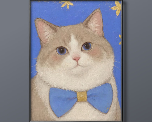 絵画 | イラストポスター 204 ☆ 【青い蝶ネクタイをした猫ちゃん