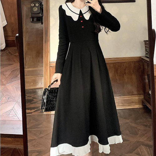 大きいサイズ レディース ワンピース　モノトーン　春 秋冬 新品 長袖 大きいサイズ レディース 秋 冬 ワンピース 襟付き 新品 長袖 春