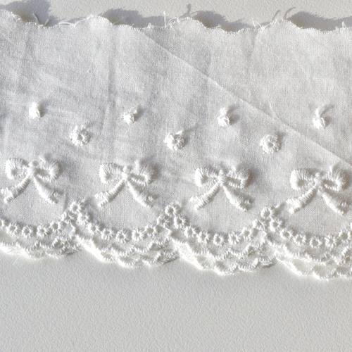 4回目再入荷しました!!【レース】4色 リボン コットン 刺繍綿レース