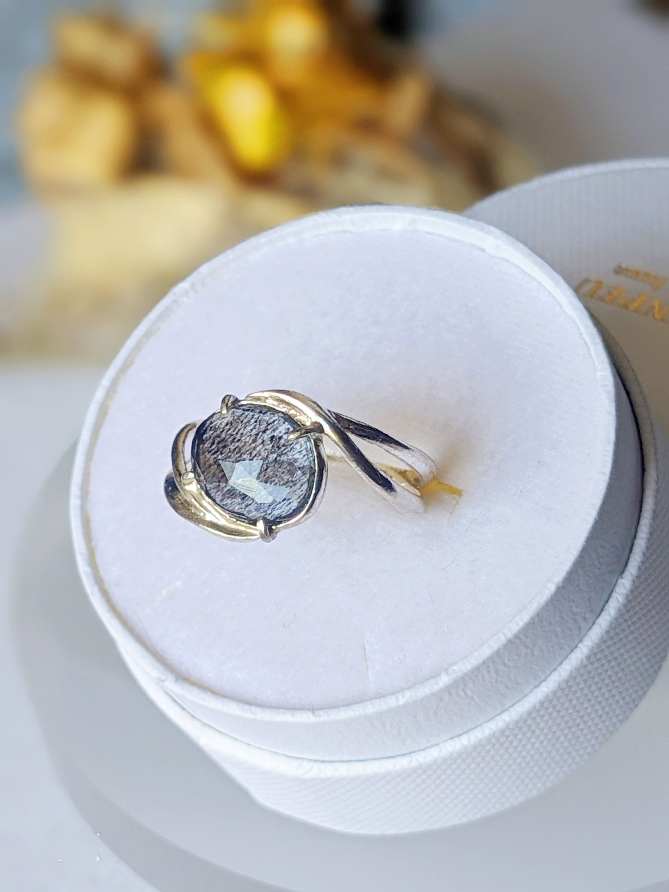 【SALE】一点物 K18GP Silver925 モスアクアウェーブリング　大人のアクセサリー ご褒美アクセサリー