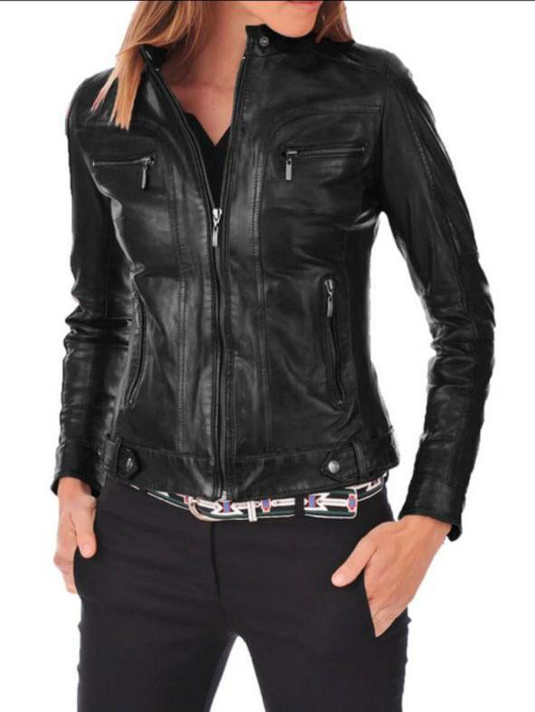 羊革・立ち襟の羊革ジャケット Sheep Leather Jacket with Standup Collar