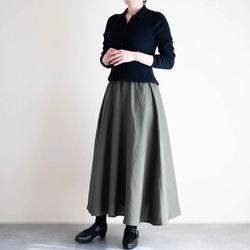 リネンフレアスカート オリーブ カーキ 美シルエット Aラインロング