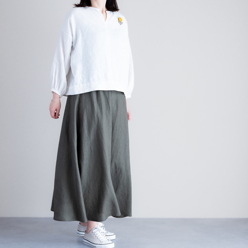 リネンフレアスカート オリーブ カーキ 美シルエット Aライン