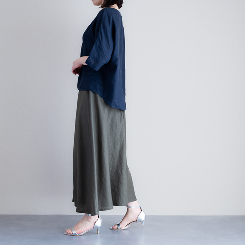 リネンフレアスカート オリーブ カーキ 美シルエット Aラインロング