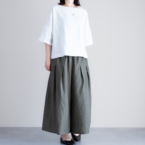 リネンフレアスカート オリーブ カーキ 美シルエット Aラインロング