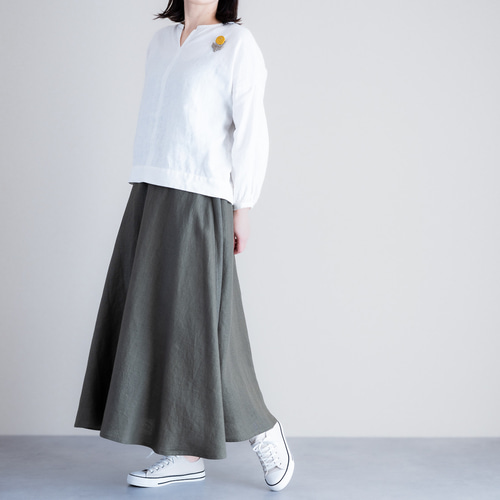 coyseio オリーブグリーン フレアロングスカート リネンフレアスカート オリーブ カーキ 美シルエット Aラインロング