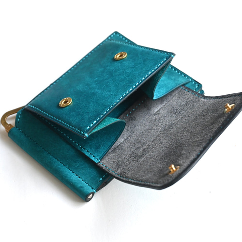 マネークリップ財布（小銭入れ付き【ターコイズ】本革 イタリアン