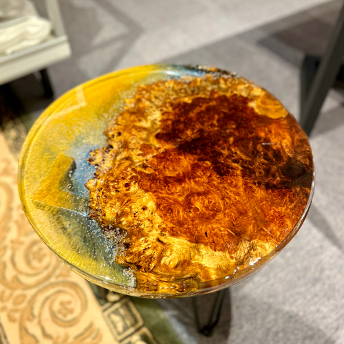 超希少杢】花梨紅白瘤杢 最高級ジルコニアのレジンテーブル ST2
