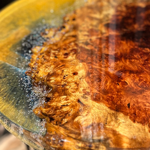 超希少杢】花梨紅白瘤杢 最高級ジルコニアのレジンテーブル ST2