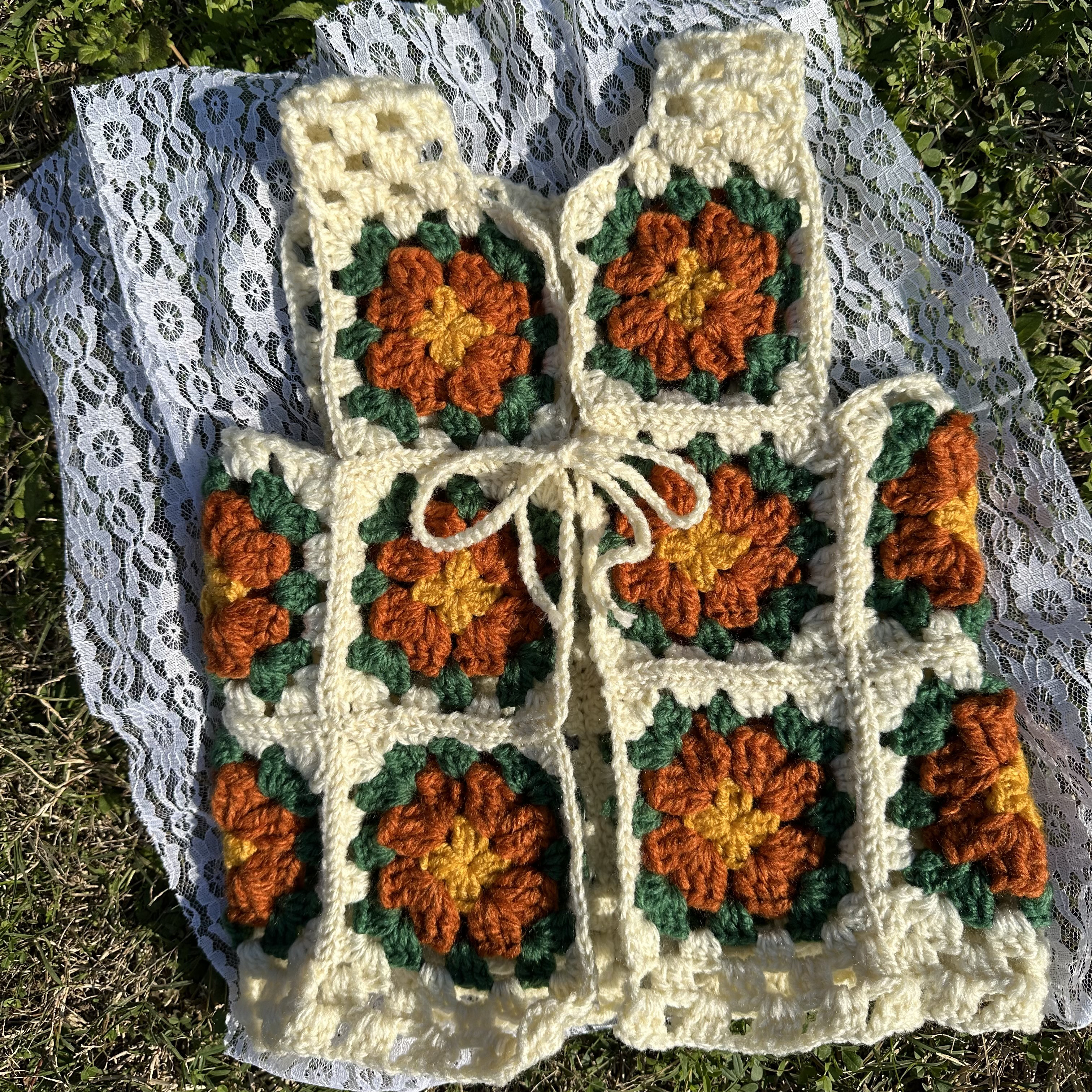 グラニースクエアポンチョ ブルー&ブラウン フード付きポンチョ