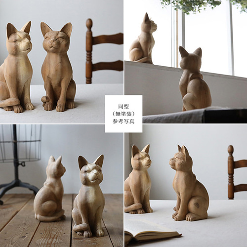 送料無料）最終SALE アンティーク塗装 天然無垢ウッド 木彫り 座る