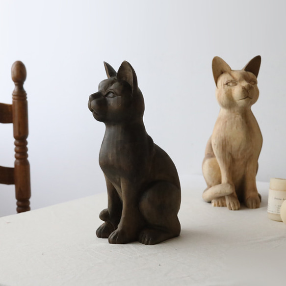 木彫 お座りネコ SS H10cm 置物 飾り 木彫り ねこ ネコ 猫