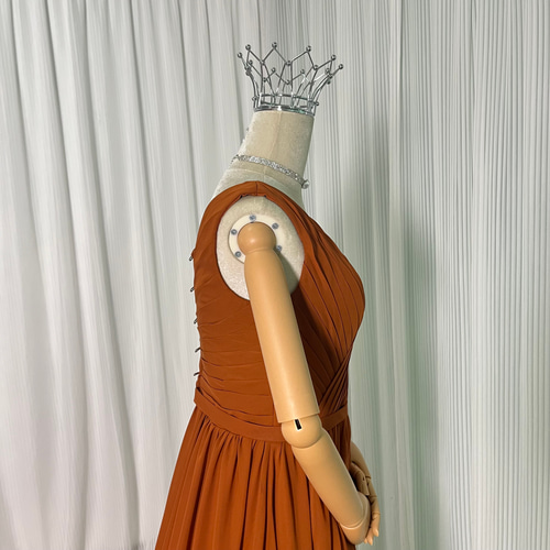 送料無料！Vネック パーティードレス 編み上げ 花嫁 テラコッタ  