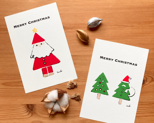 クリスマス】【ポストカード】クリスマスツリーなサンタとサンタな