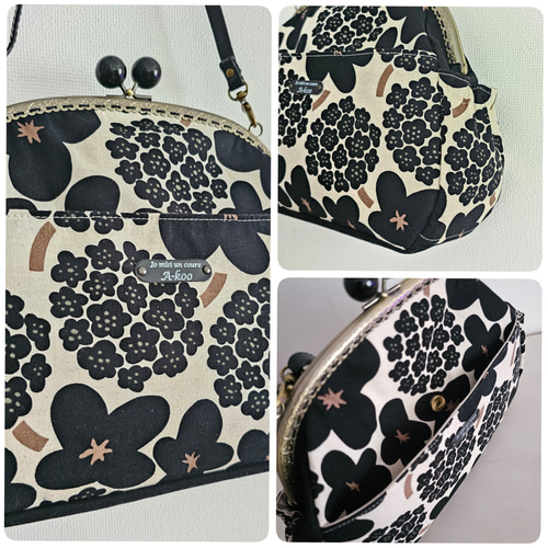 受注製作』黒花いっぱい☆がま口ショルダーバッグ ショルダーバッグ A