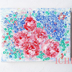 油絵（青い実） 絵画【BlueWave】青色の原色絵画30号 油彩画 ジョアンミロ風