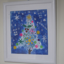 油絵 絵画 ミニ絵画 【雪のクリスマスツリー】 ⛄原画『小さなホワイトクリスマス』ミニキャンバス 雪 夜空 星