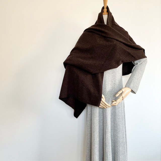 カシミヤシルクウール　ニット大判ストール　ココアブラウン