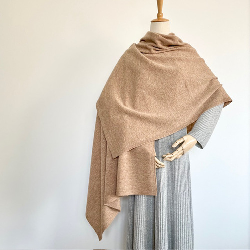 カシミヤシルクウール ニット大判ストール キャメル ストール crews