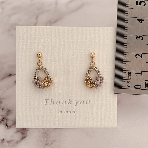 【ラメ糸の粒々シャイニーリトルティアピアスorイヤリング＊グリーン】サージカルステンレスピアス/ガラスビーズ 6枚目の画像