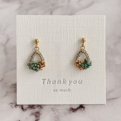 【ラメ糸の粒々シャイニーリトルティアピアスorイヤリング＊グリーン】サージカルステンレスピアス/ガラスビーズ 2枚目の画像