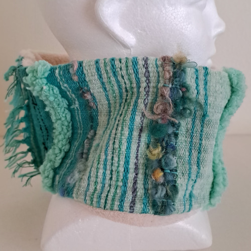 ☆さをり織り ネックウォーマー☆ さおり織り 手織り エメラルド