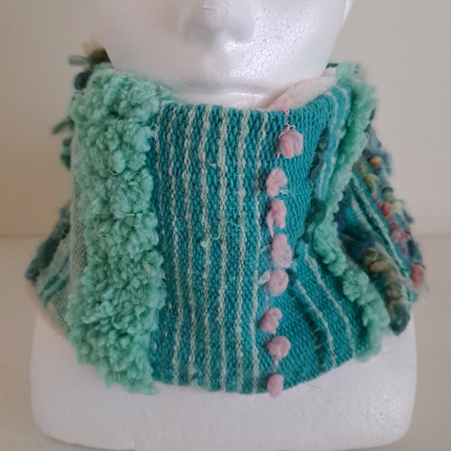 ☆さをり織り ネックウォーマー☆ さおり織り 手織り エメラルド