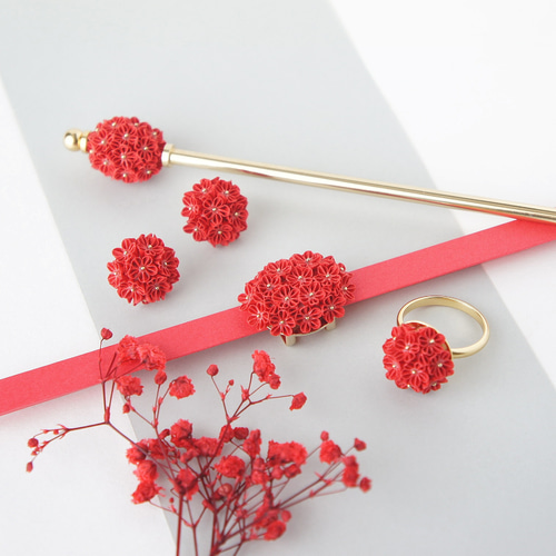 赤に亀甲、梅の花模様のだらりの帯☆作り帯
