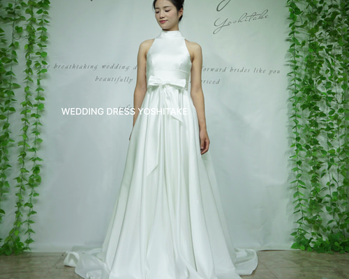 ウエディングドレス.白.Aライン.サテン.リボン.パニエ付き.結婚式.挙式 ウエディングドレス.白.Aライン.サテン.リボン.パニエ付き.結婚