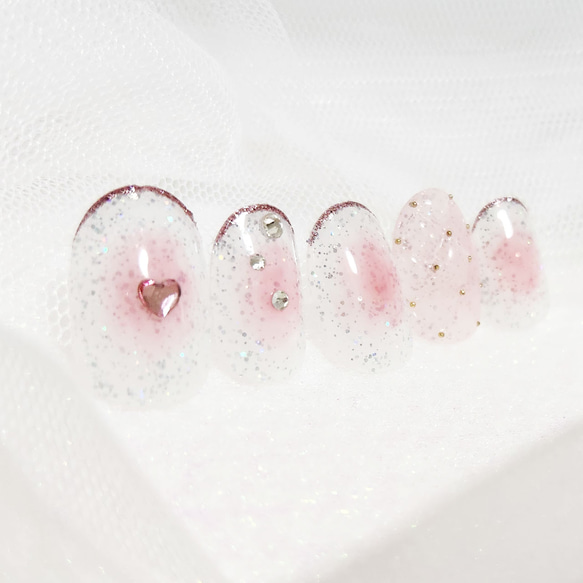 キラキラチークキルティングネイル/パステルピンク/チーク/ハート 2枚目の画像