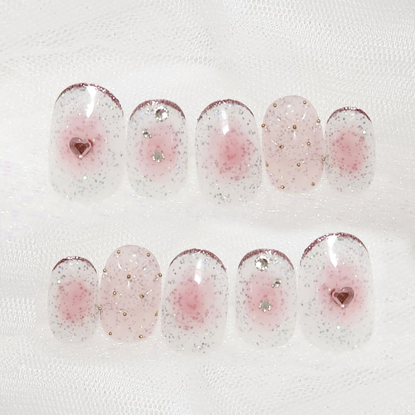 キラキラチークキルティングネイル/パステルピンク/チーク/ハート 1枚目の画像