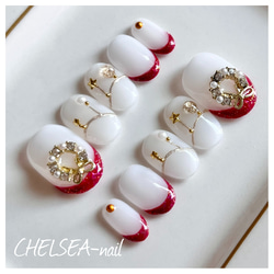 フレンチリースネイル(レッド) ネイルチップ（つけ爪） CHELSEA