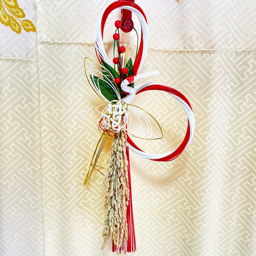 お正月2026【寿】実り多い年を願って紅白水引きの稲穂飾り 正月飾り